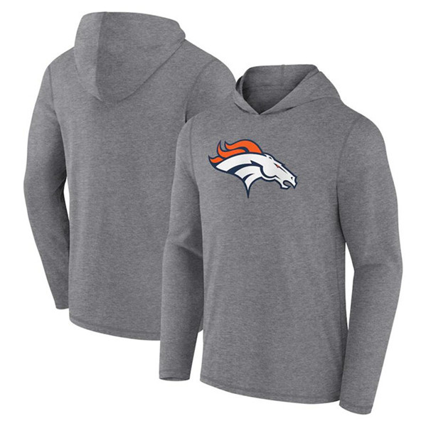 Men's Denver Broncos Heather Gray Primary Logo Long Sleeve Hoodie